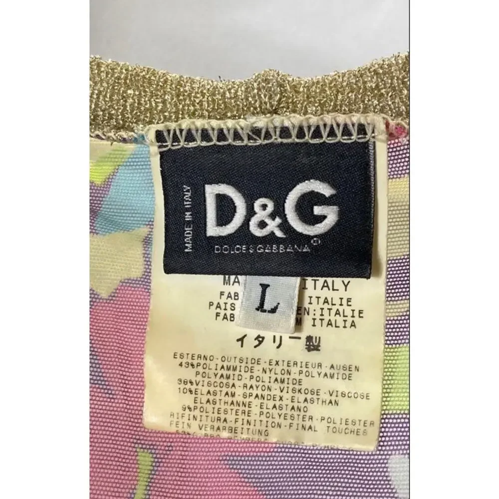 Vintage Y2K D&G Tank Multicolor Geometric Floral Gold Trim Tank Sz. L - Picture 3 of 6